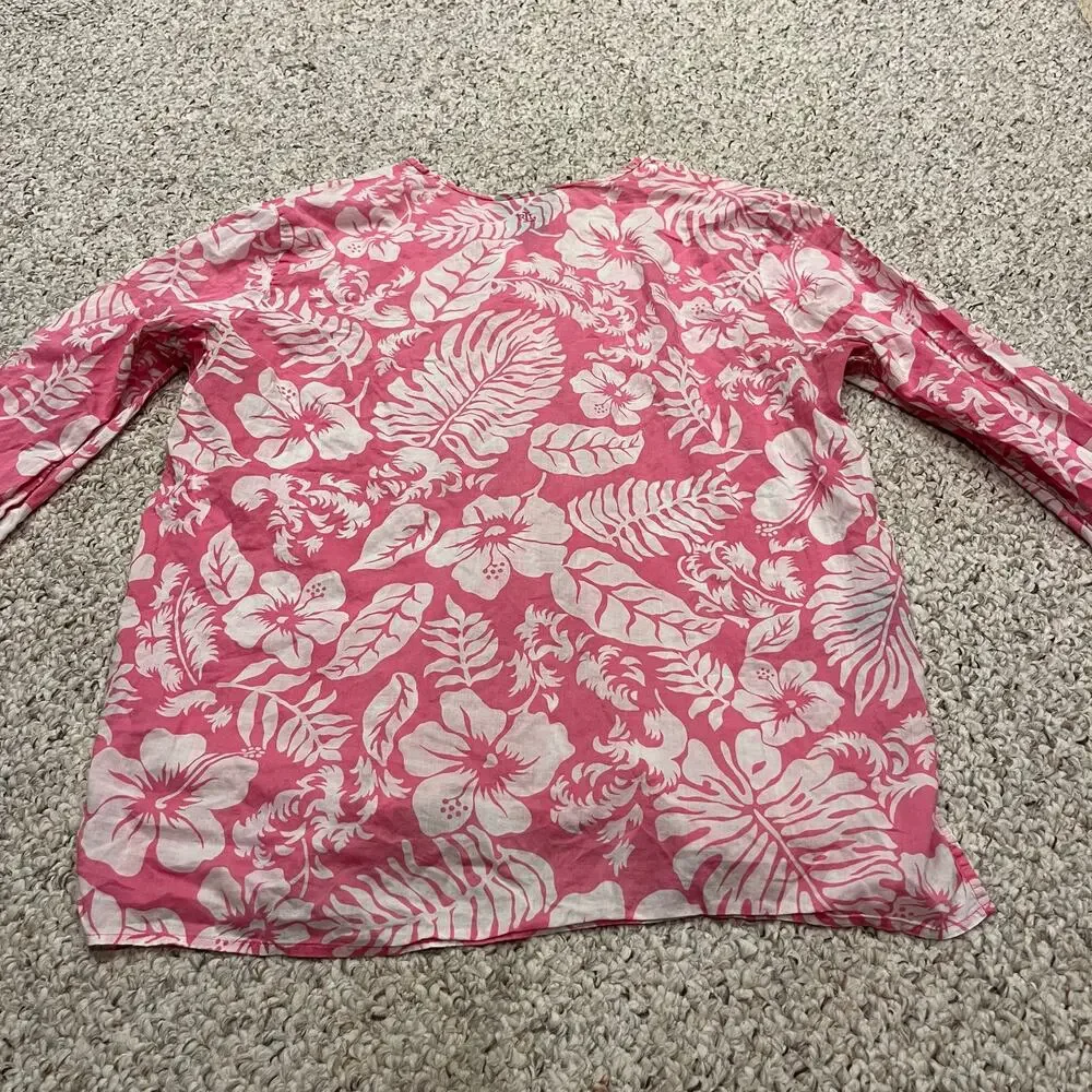 Lauren Ralph Lauren Floral Popover Blouse Sz L 100% Cotton Summer Coastal - Picture 2 of 5